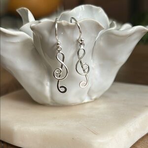 Elegant Sterling Silver Treble Clef Earrings